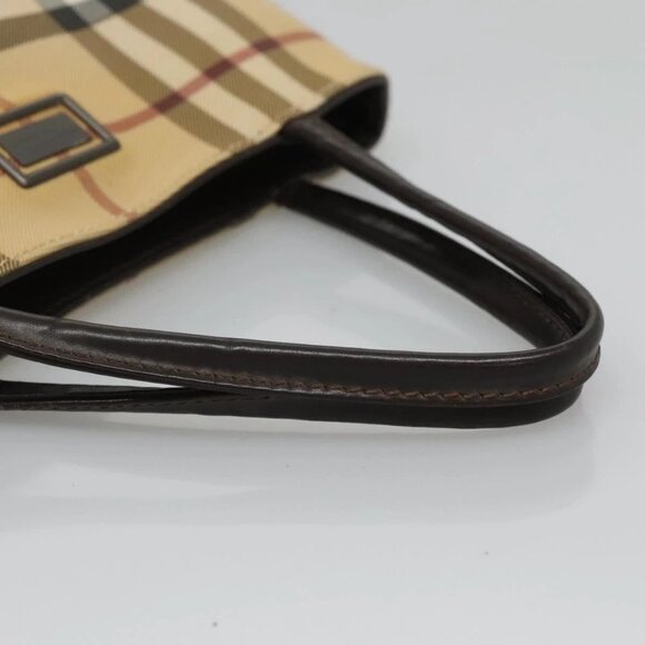 BURBERRY Nova Check Hand Bag PVC Beige Silver Auth BA1232 - Picture 8 of 16